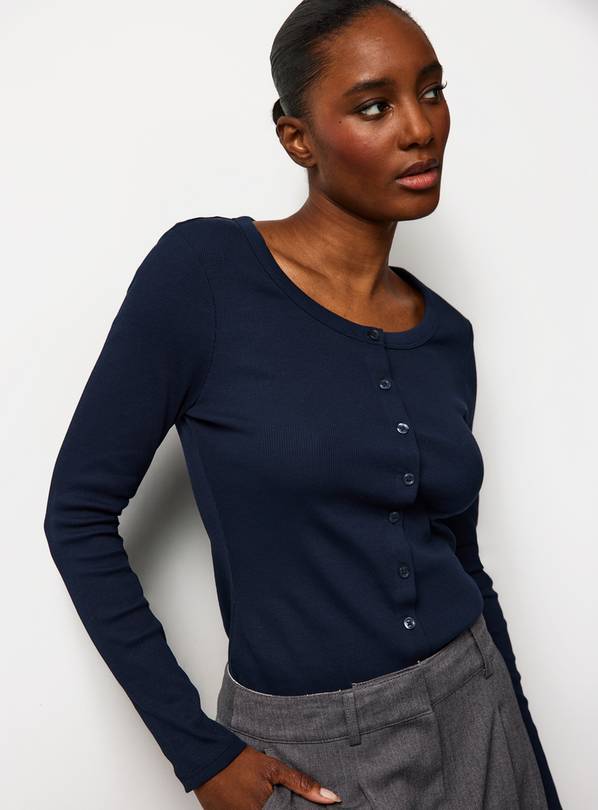 Navy Ribbed Button Through Top 22