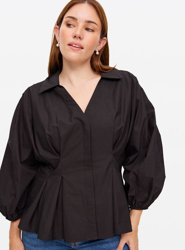 Black Cinched Waist Volume Sleeve Shirt 14