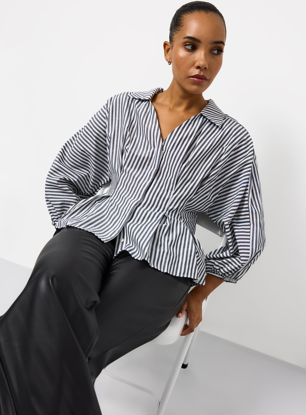 Mono Striped Cinched Waist Shirt 16 - Image 3 thumbnail