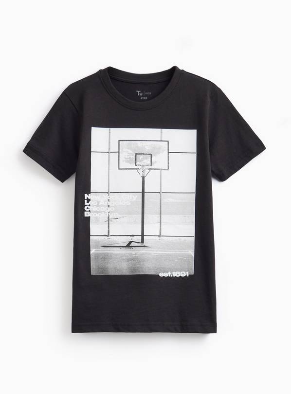 Monochrome Basketball Graphic Print T-Shirt 5 years