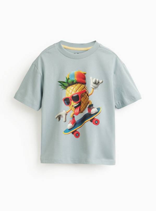 Blue AI Pineapple Graphic Print T-Shirt 6-7 years
