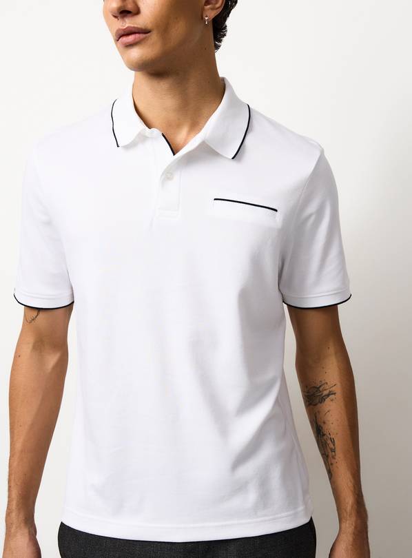 White Two Tone Polo Shirt XXL