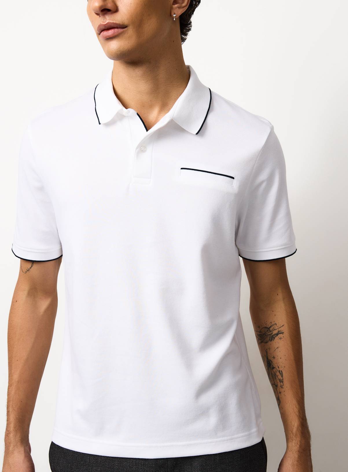 White Two Tone Polo Shirt S - Image 1