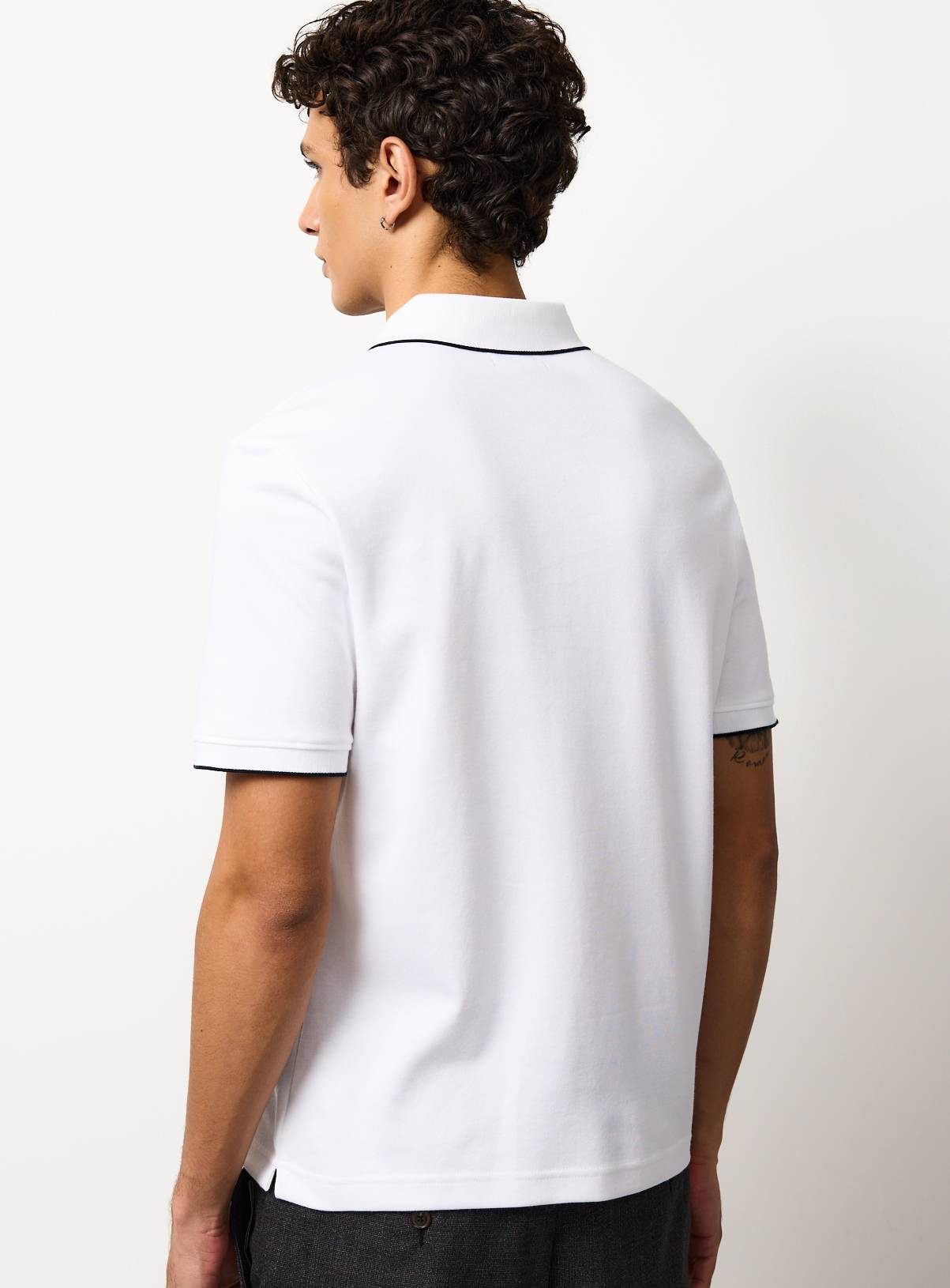 White Two Tone Polo Shirt S - Image 5