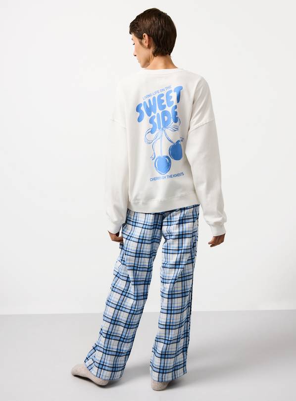 Sweet Side Slogan Blue Check Printed Pyjamas 20