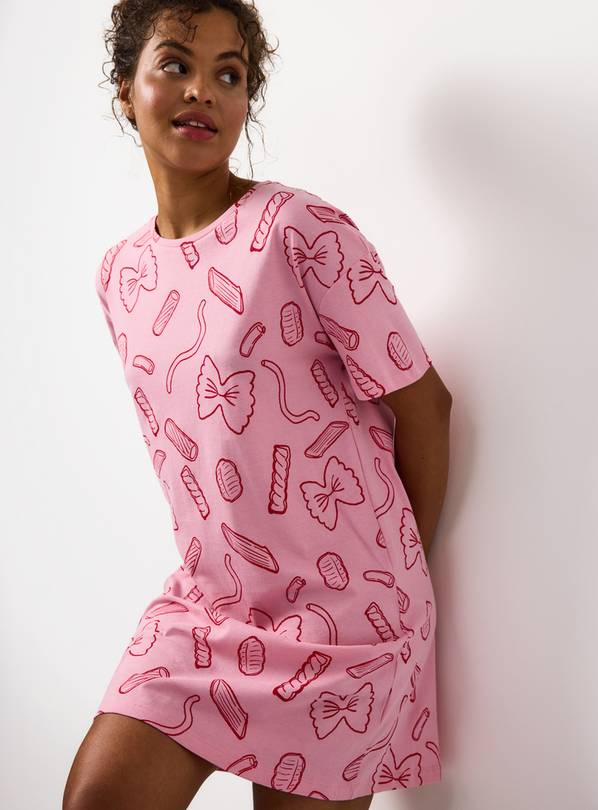 Pink Pasta Printed Sleep T-Shirt L