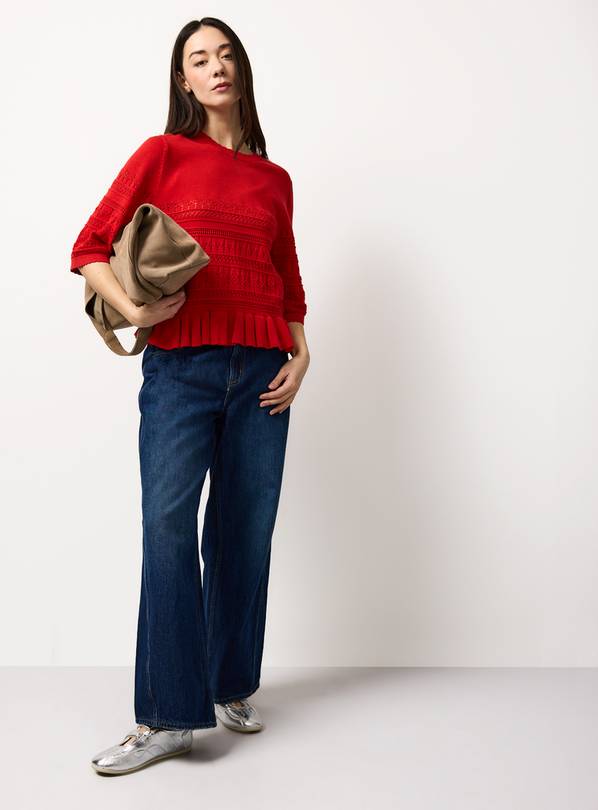 Red Frill Hem Pointelle Tee 8