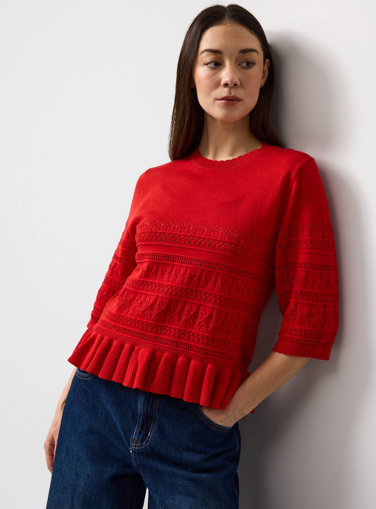Red Frill Hem Pointelle Tee 6 - Image 1