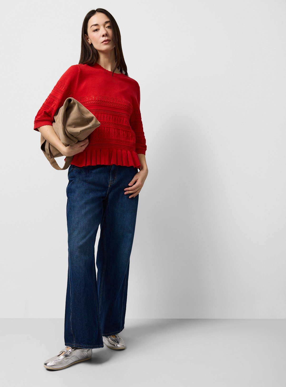 Red Frill Hem Pointelle Tee 6 - Image 2 thumbnail