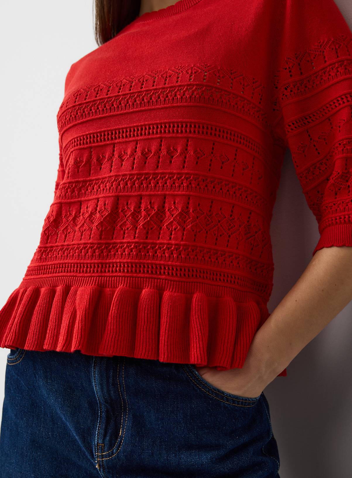 Red Frill Hem Pointelle Tee 6 - Image 3