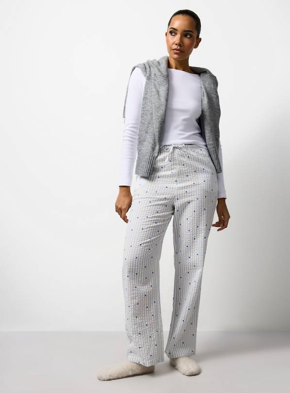 White Striped Blueberry Seersucker Pyjama Bottoms  10
