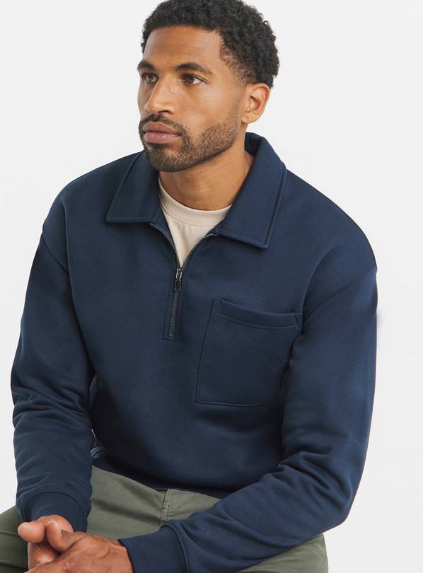 JACAMO Relaxed Fit 1/4 Zip Pocket Polo Neck Sweatshirt XL