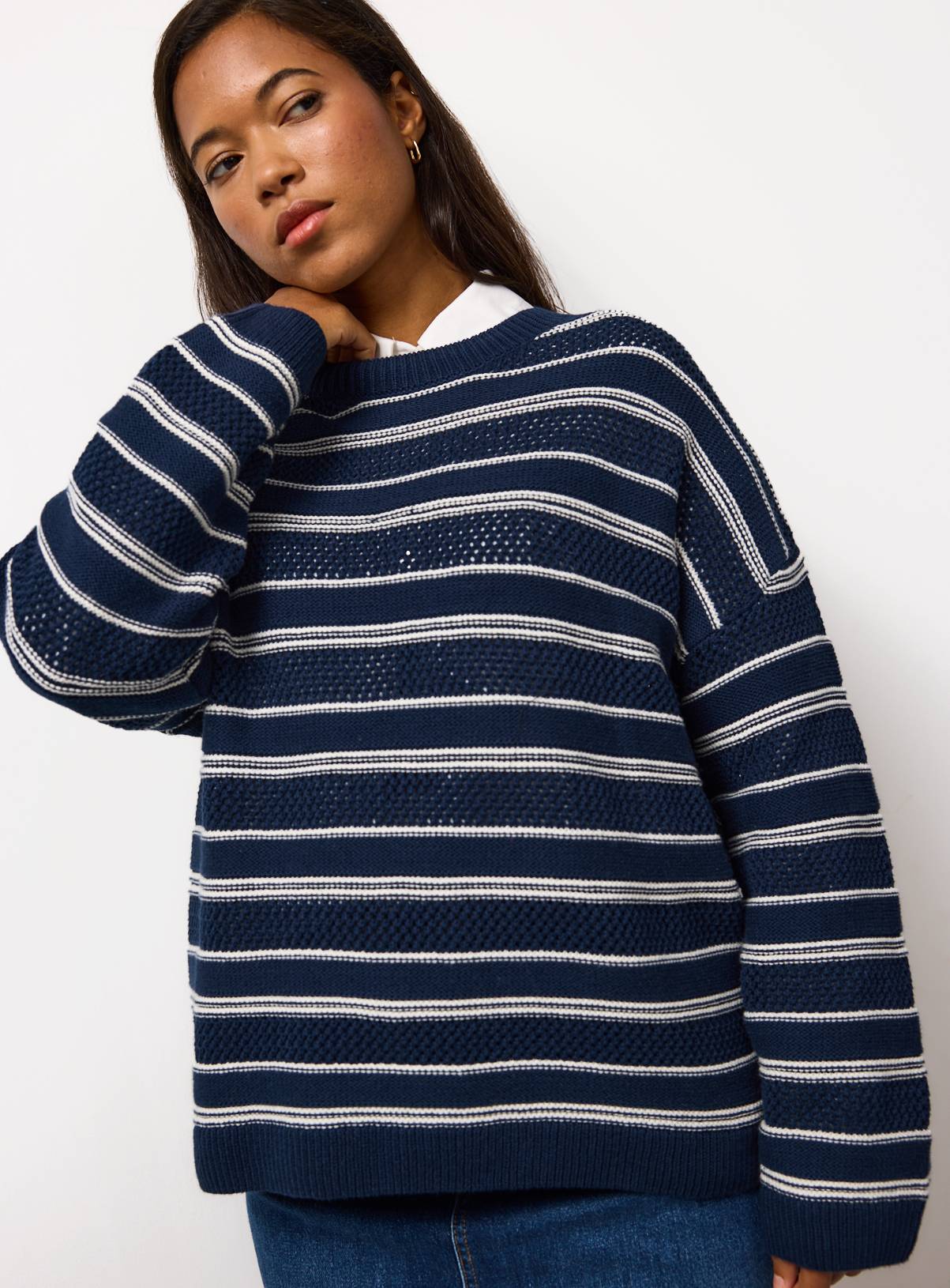 Navy Nautical Stripe Oversized Jumper 10 - Image 1
