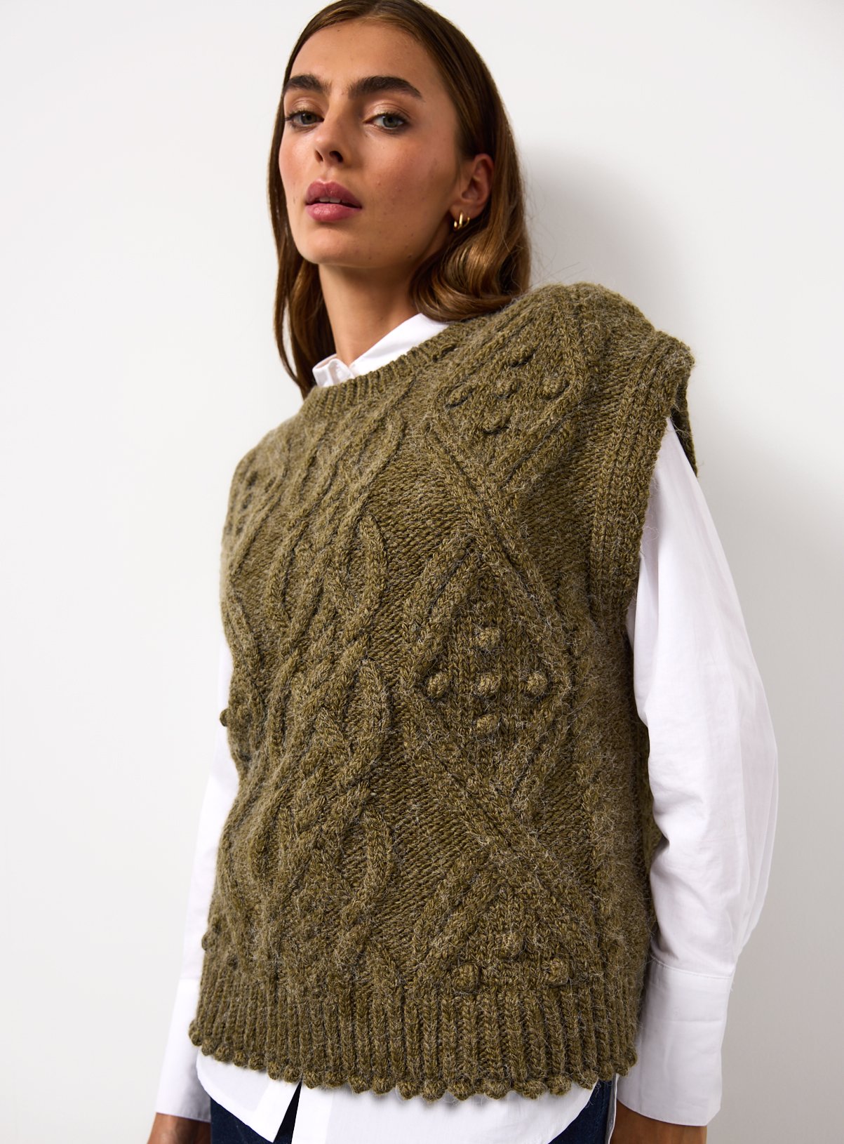 Khaki Bobble Cable Knit Oversized Tank M - Image 1 thumbnail