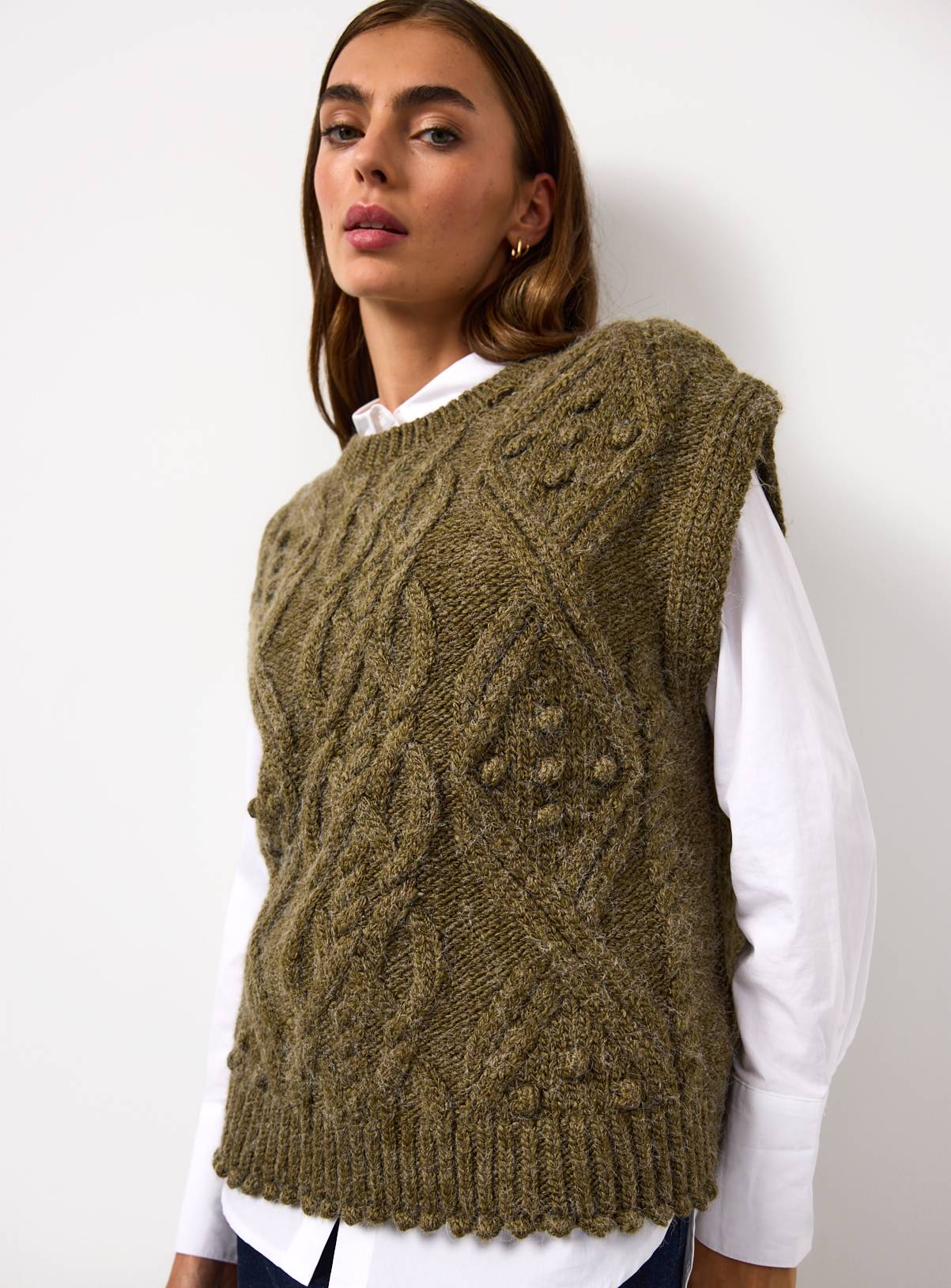 Khaki Bobble Cable Knit Oversized Tank M - Image 1