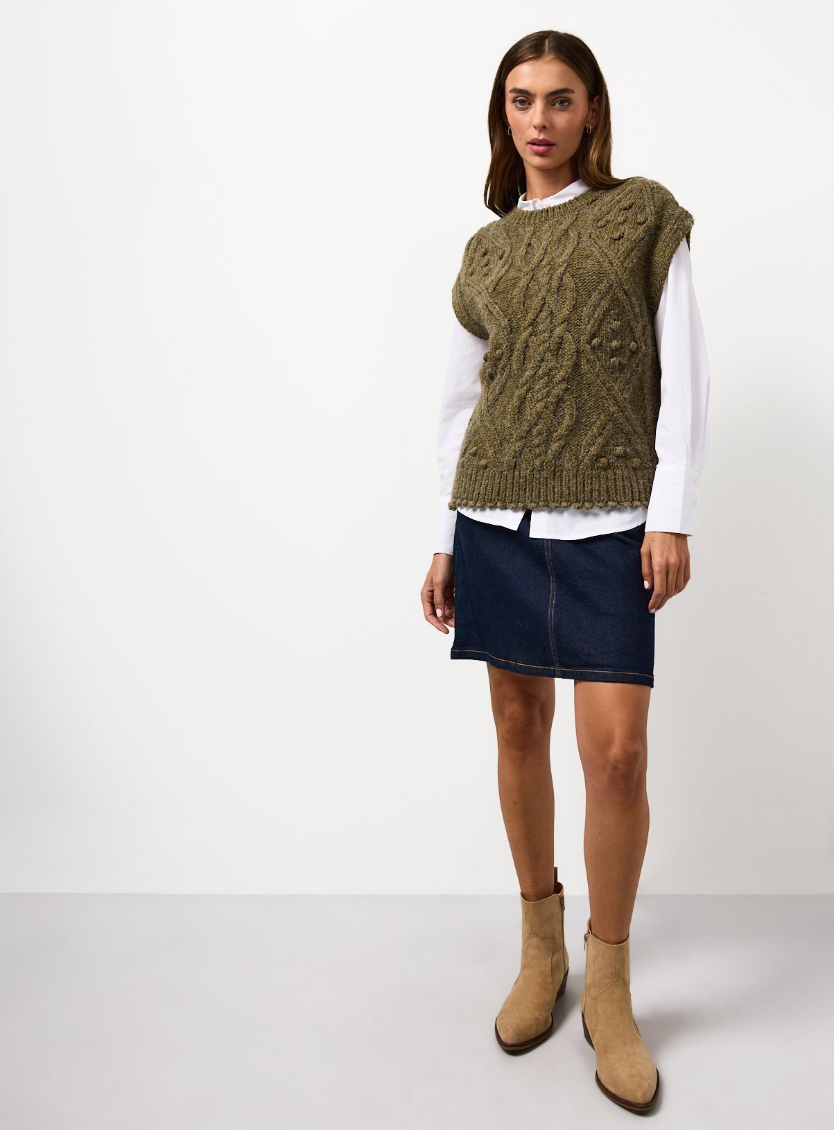 Khaki Bobble Cable Knit Oversized Tank M - Image 3 thumbnail