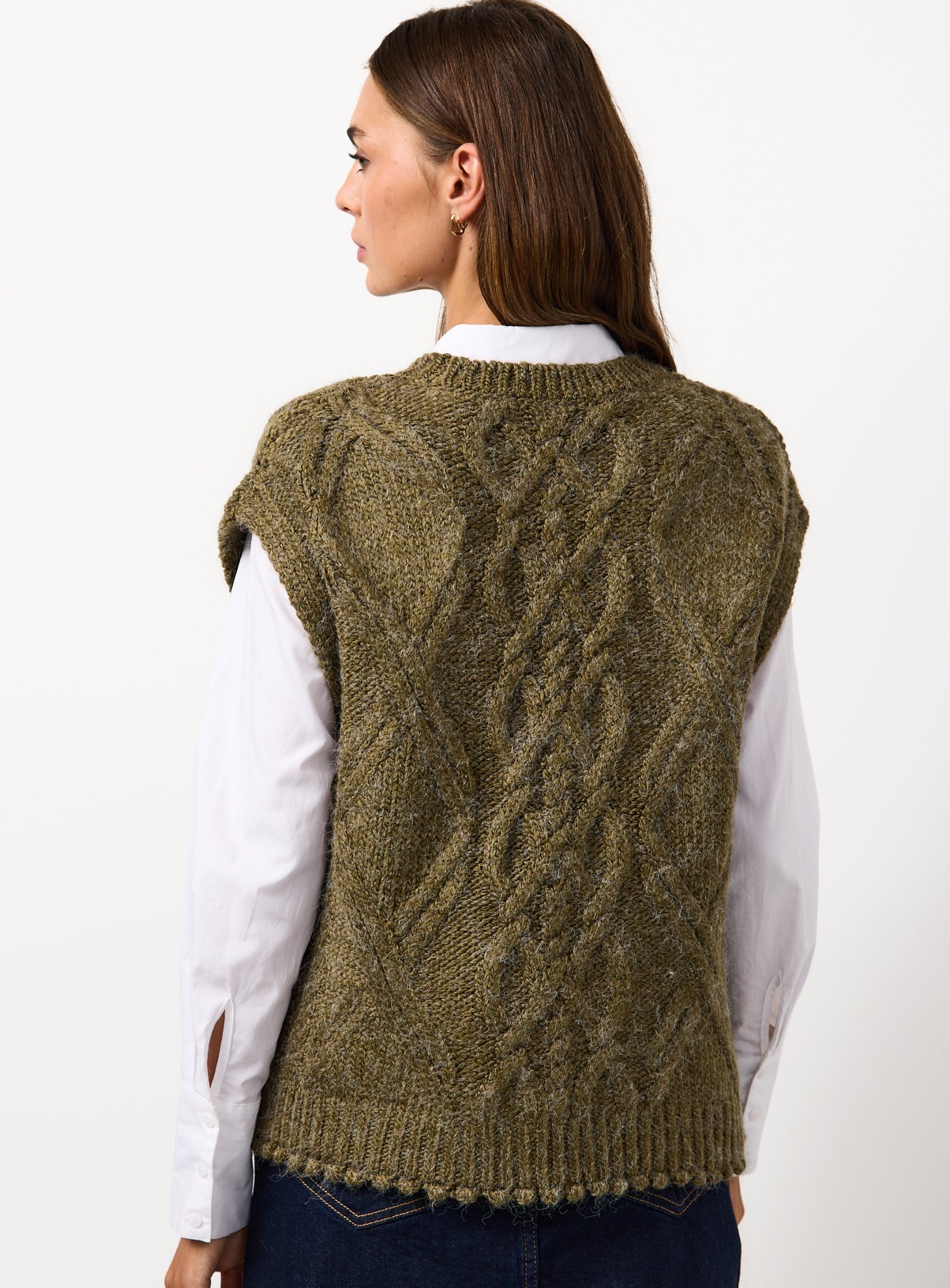 Khaki Bobble Cable Knit Oversized Tank M - Image 4 thumbnail