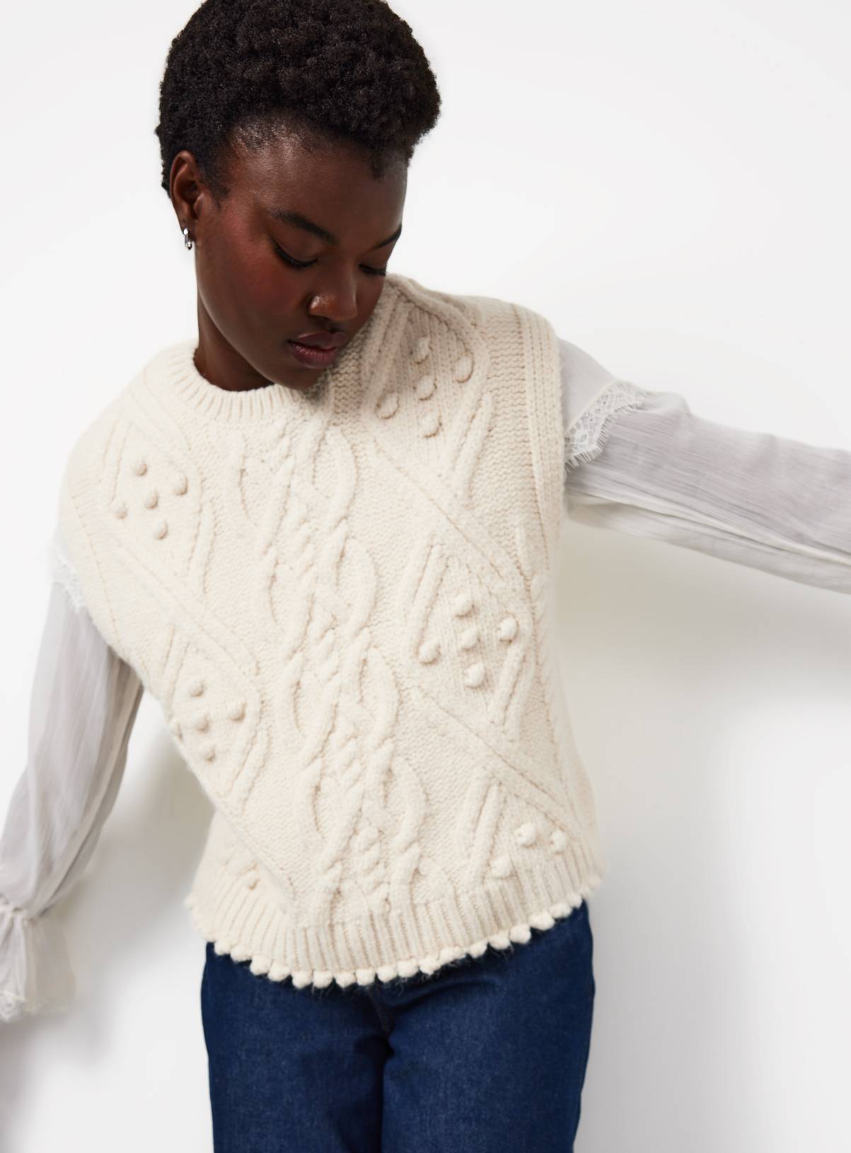 Neutral Bobble Cable Knit Oversized Tank  XXL - Image 1