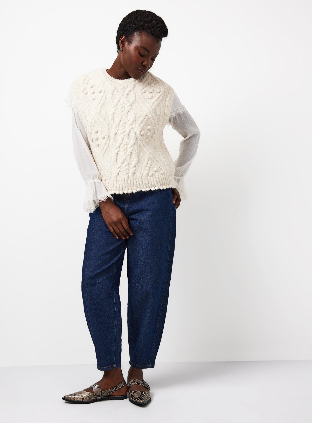 Neutral Bobble Cable Knit Oversized Tank  XXL - Image 2 thumbnail