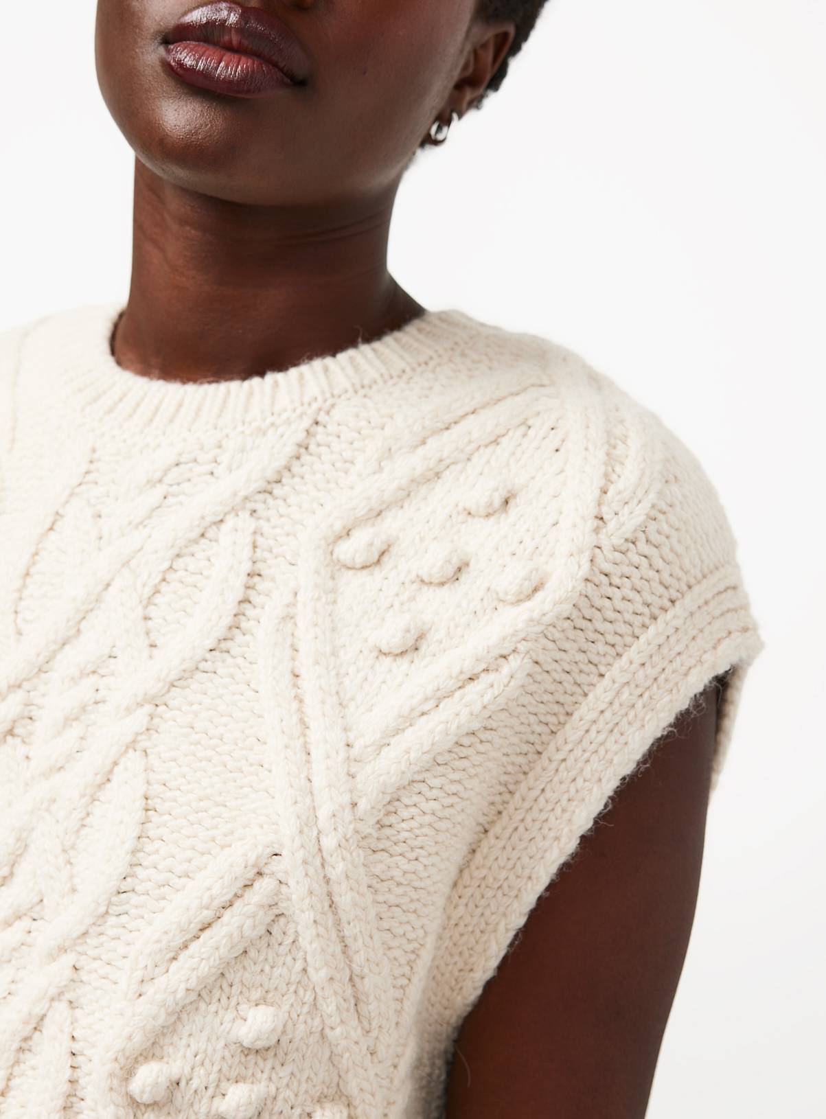 Neutral Bobble Cable Knit Oversized Tank  XXL - Image 3