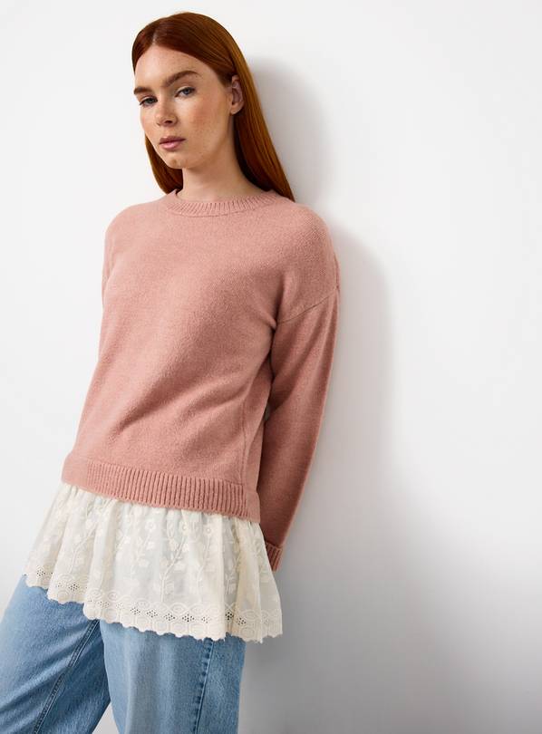 Pink Broderie Hem 2 in 1 Longline Jumper  24