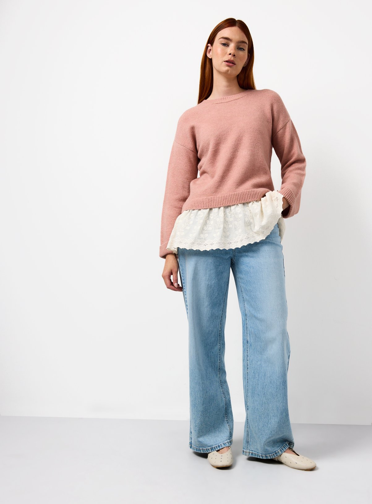 Pink Broderie Hem 2 in 1 Longline Jumper  8 - Image 2 thumbnail