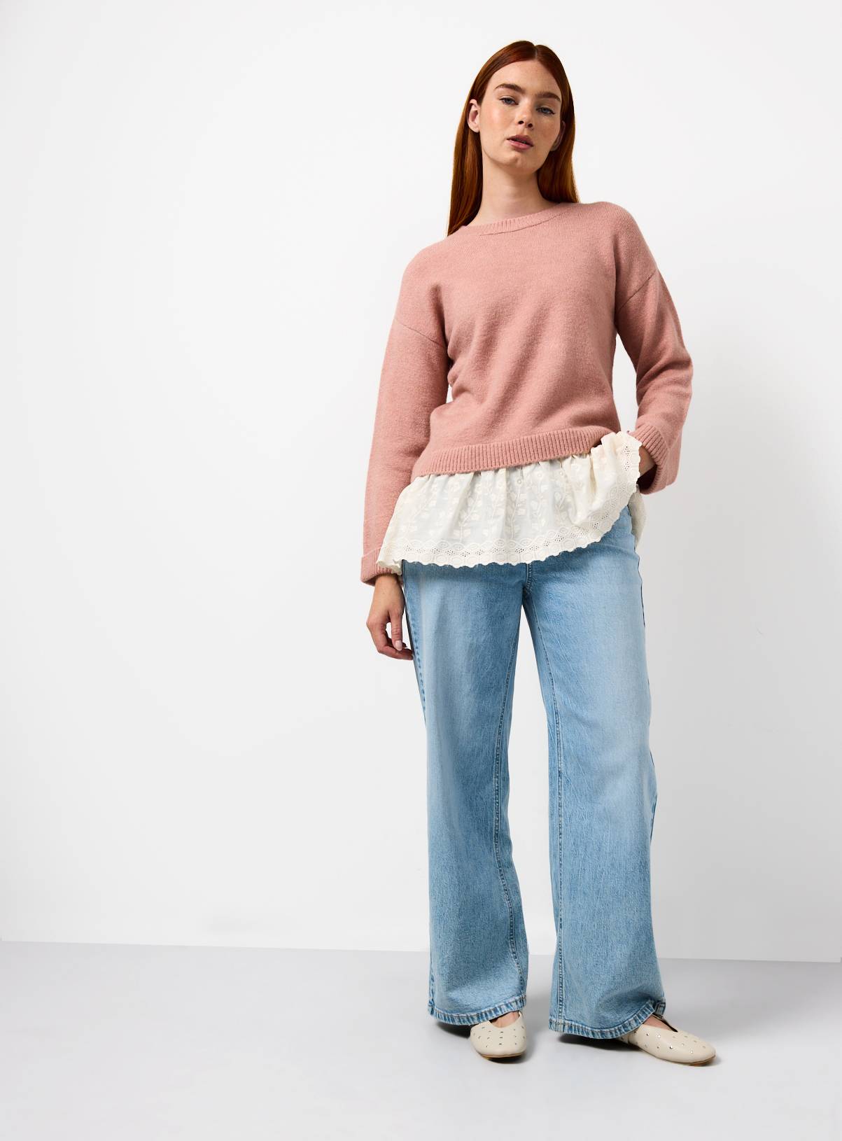 Pink Broderie Hem 2 in 1 Longline Jumper  8 - Image 2