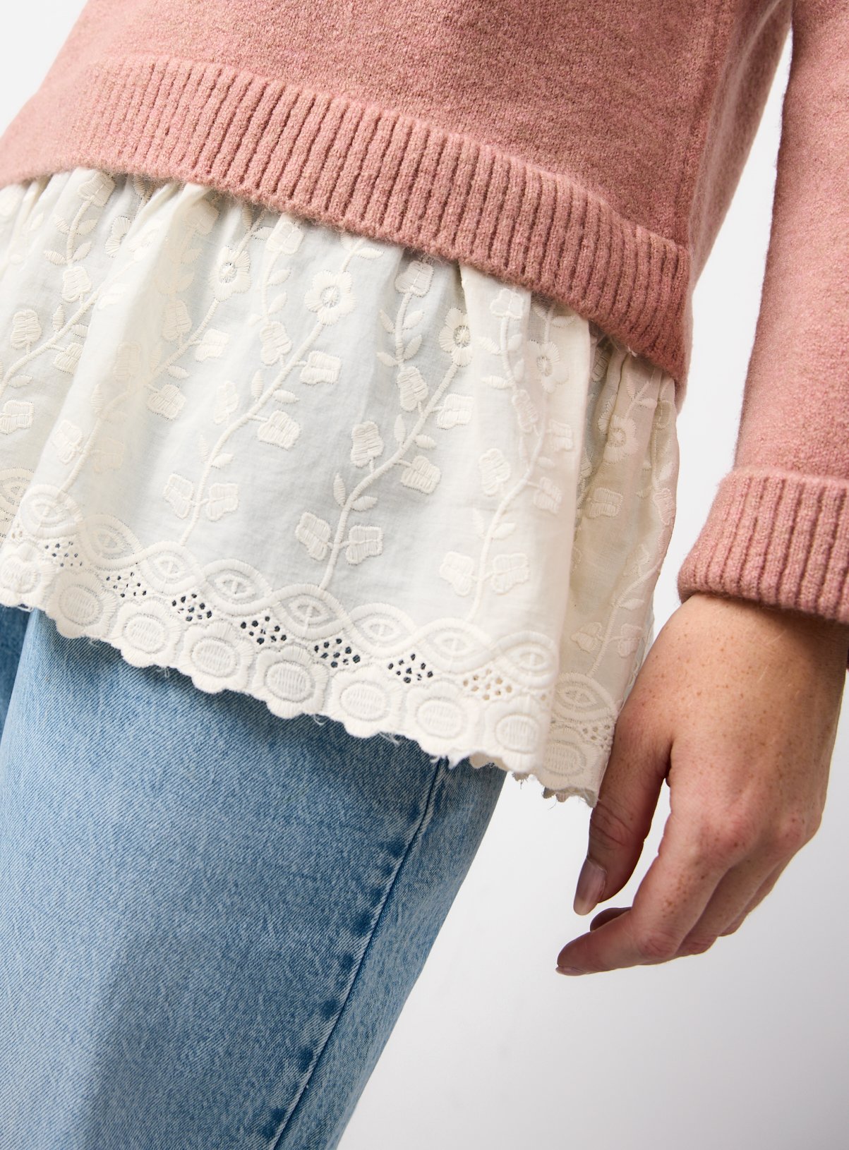 Pink Broderie Hem 2 in 1 Longline Jumper  8 - Image 3 thumbnail