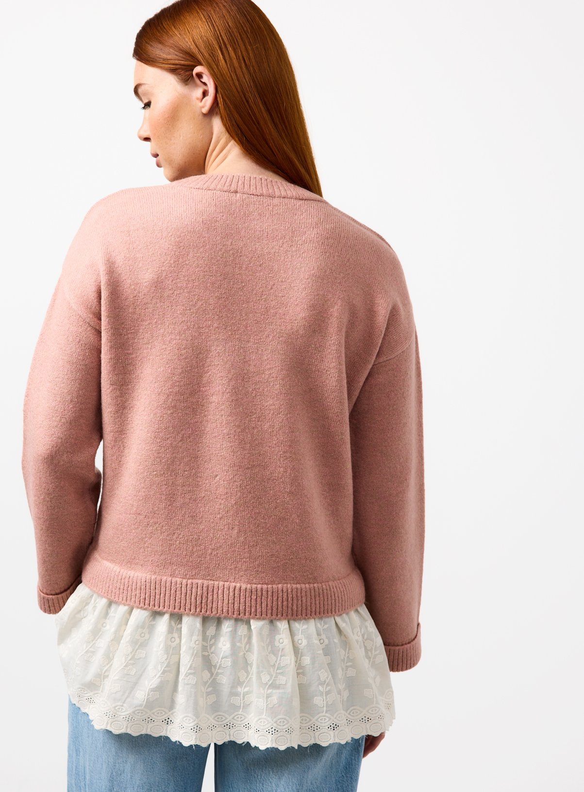 Pink Broderie Hem 2 in 1 Longline Jumper  8 - Image 4 thumbnail