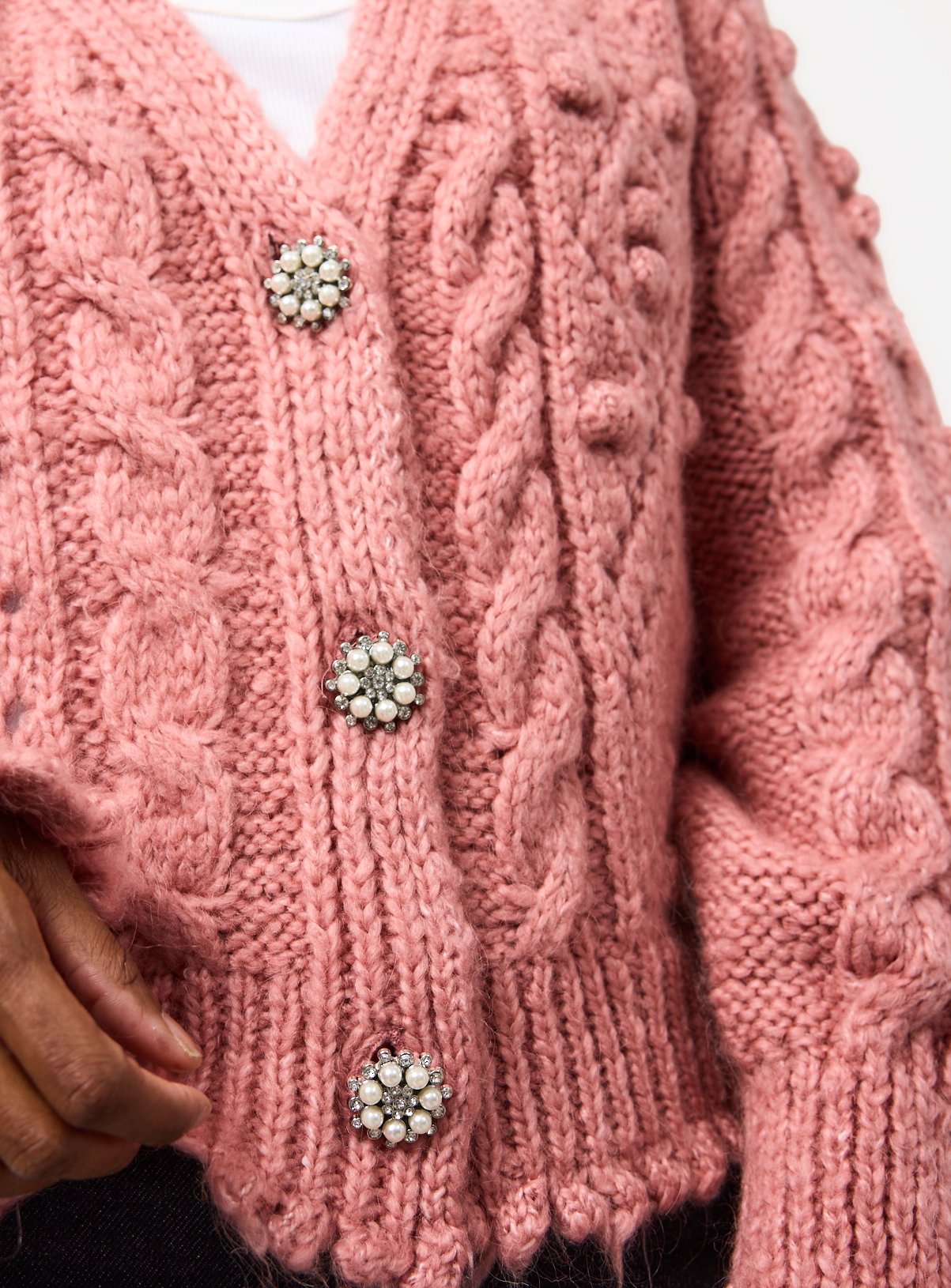 Pink Bobble Knitted Embellished Button Cardigan XS - Image 2 thumbnail