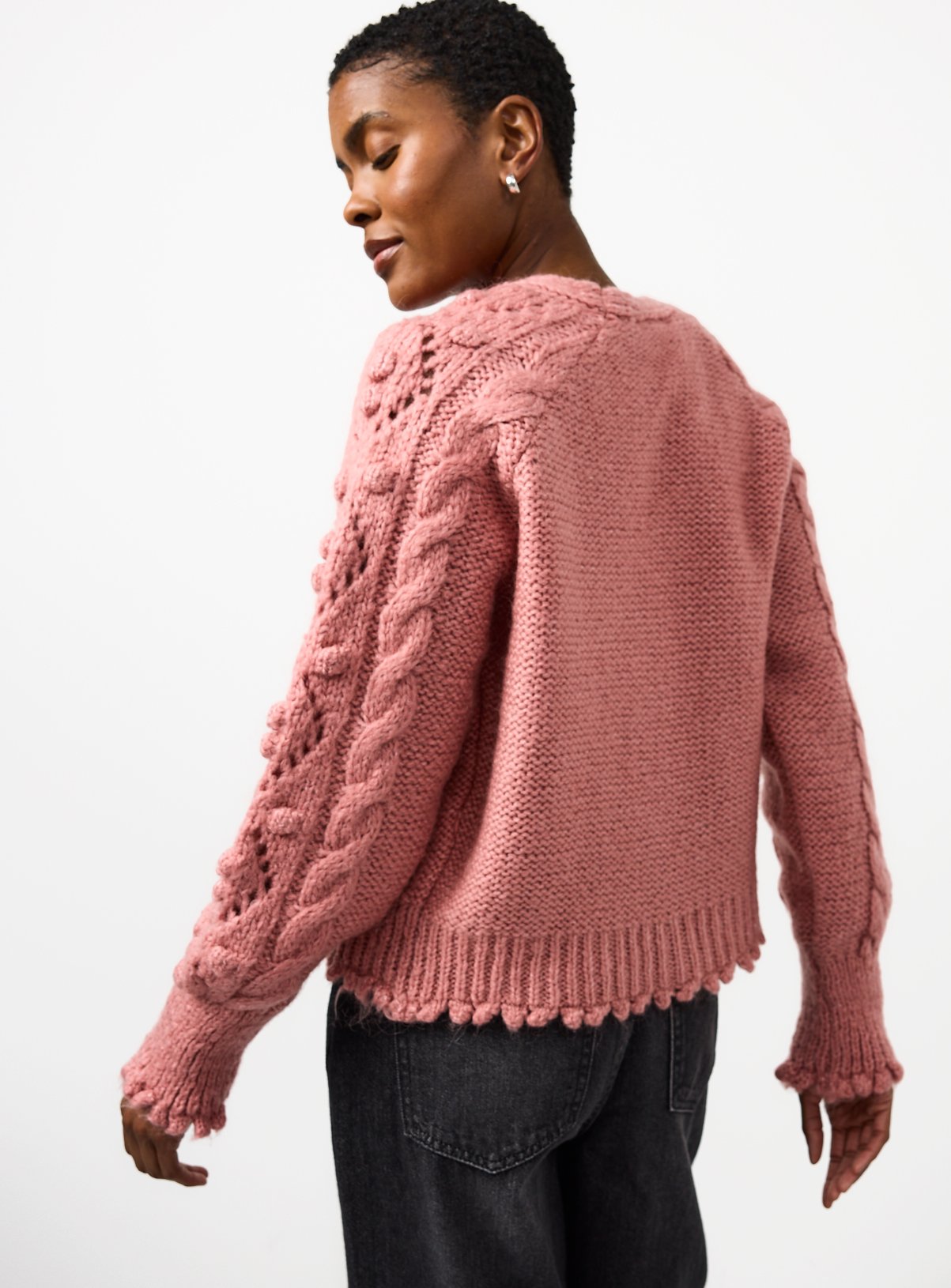 Pink Bobble Knitted Embellished Button Cardigan XS - Image 4 thumbnail