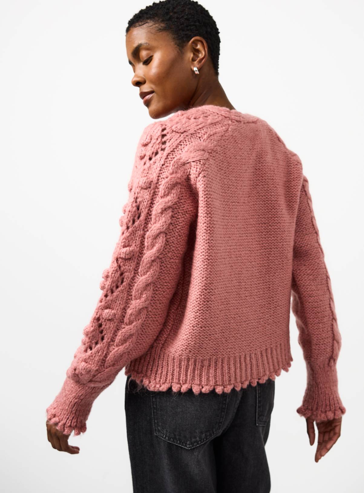Pink Bobble Knitted Embellished Button Cardigan XS - Image 4