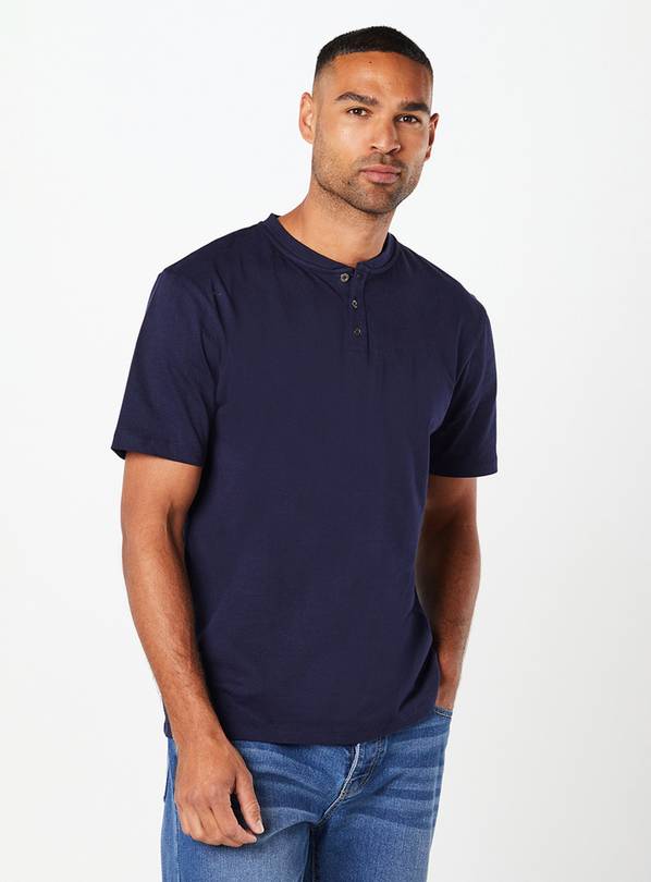 BURTON Navy Grandad Neck T-Shirt L