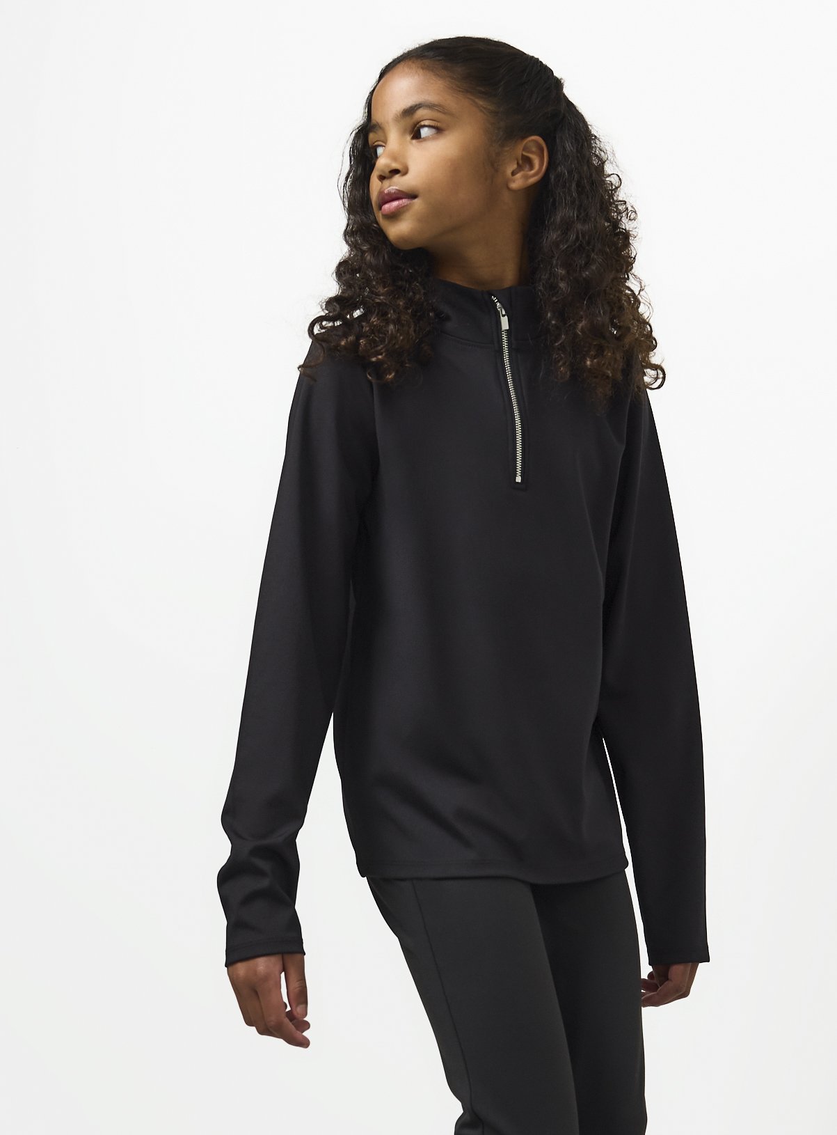Black Polyester Elastane Quarter Zip Funnel Neck Top 8 years - Image 2 thumbnail