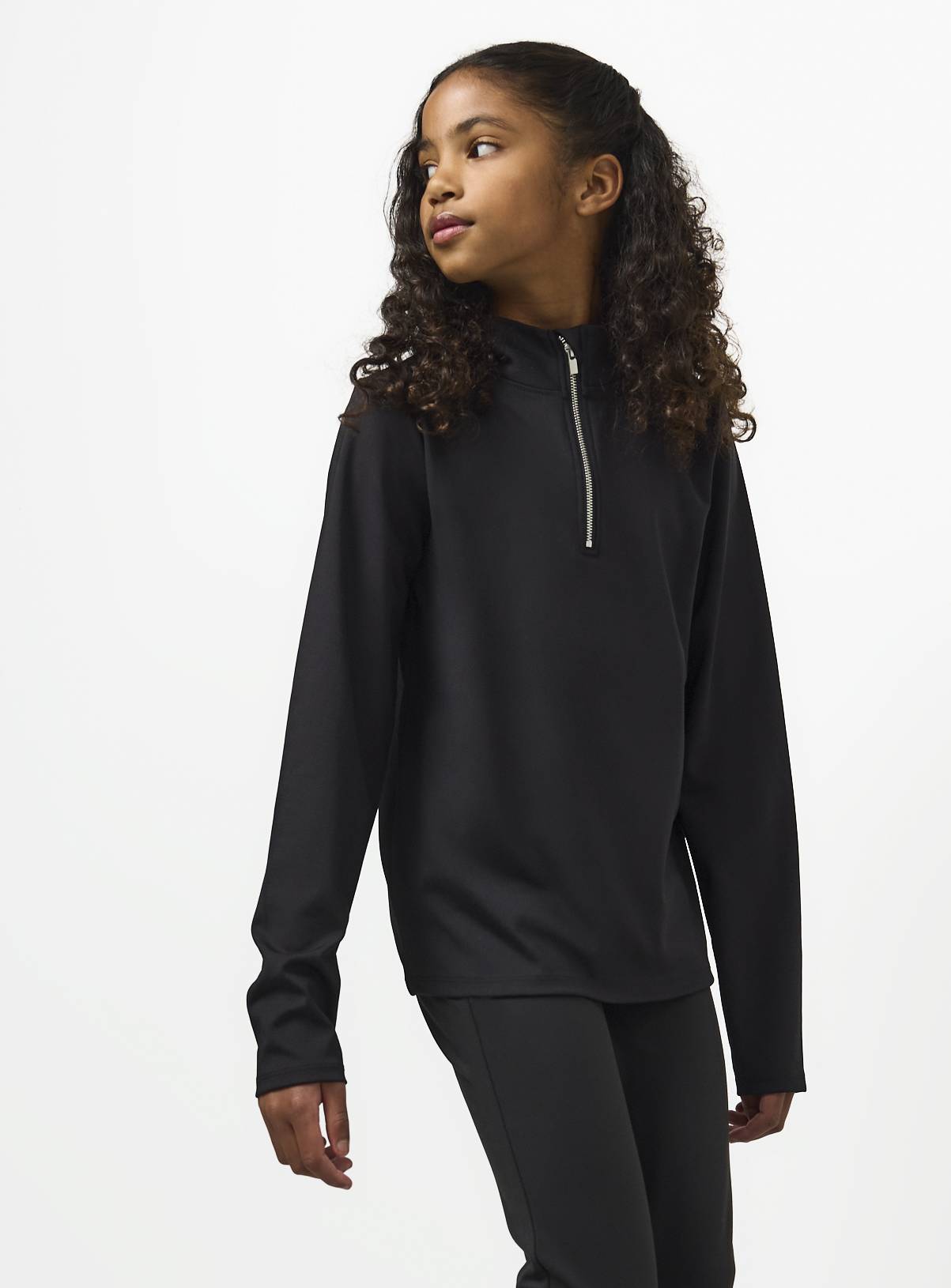 Black Polyester Elastane Quarter Zip Funnel Neck Top 8 years - Image 2