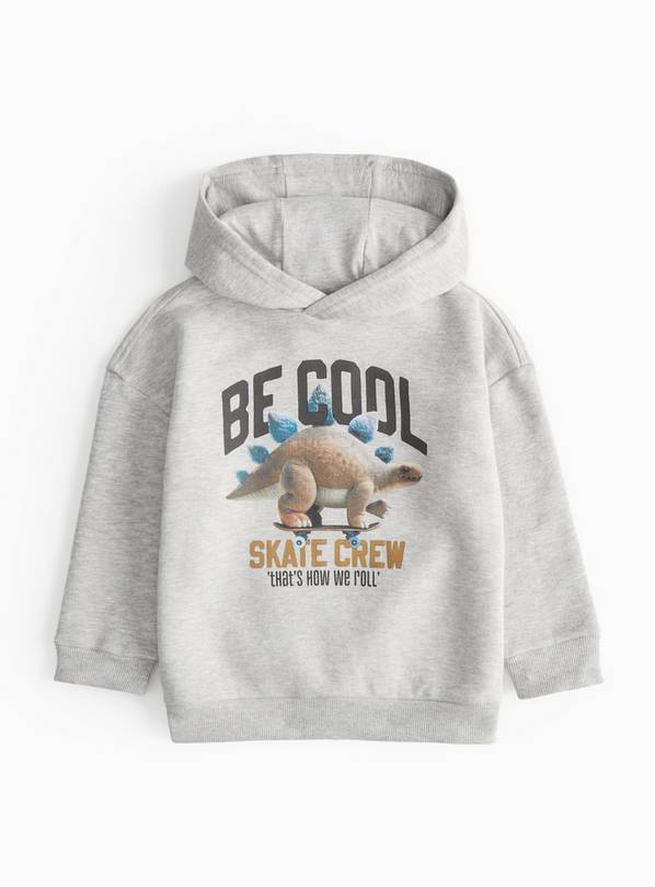 Grey Skater Dino Printed Overhead Hoodie 1-2 years