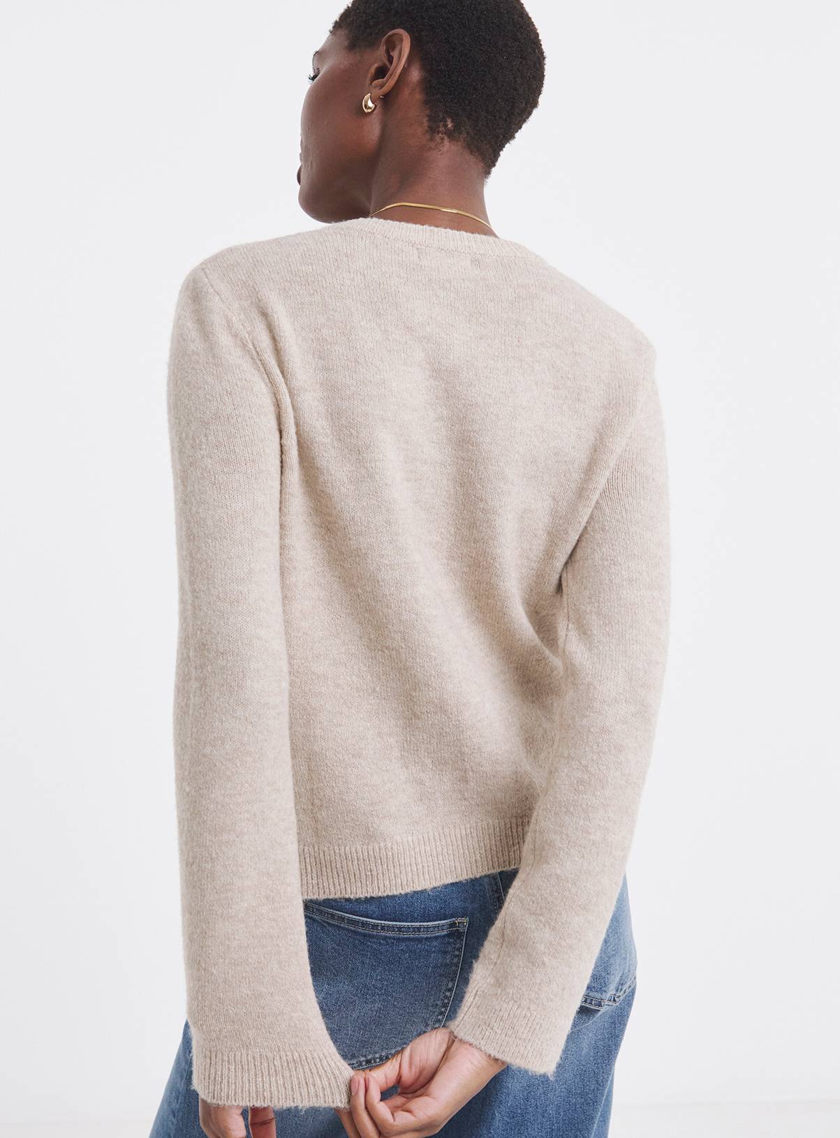 JD WILLIAMS Sponge Crew Neck Cardigan Oatmeal 32-34 - Image 2