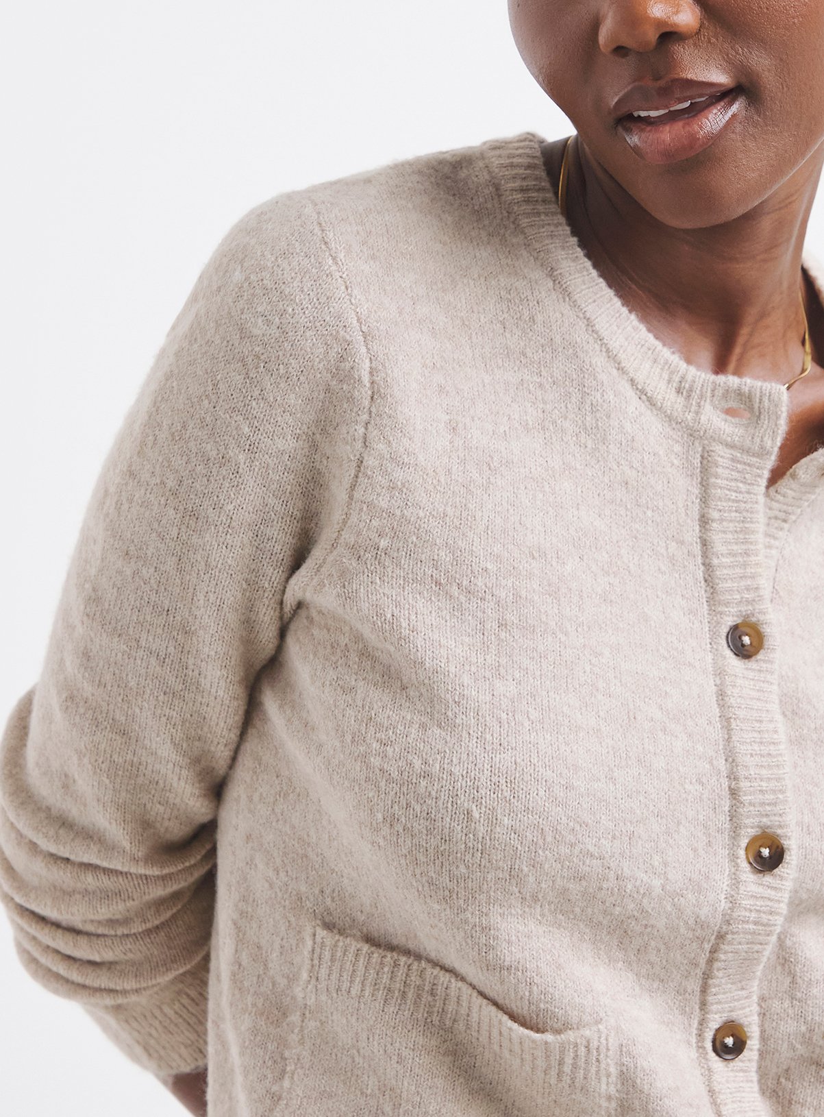 JD WILLIAMS Sponge Crew Neck Cardigan Oatmeal 32-34 - Image 4 thumbnail