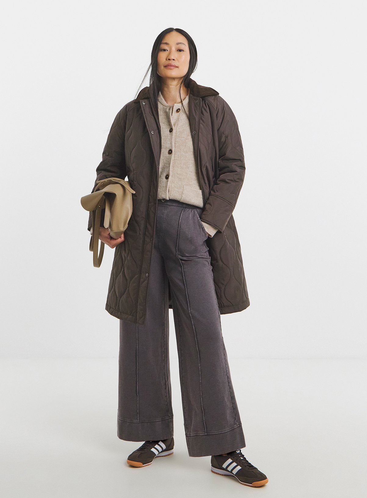 Black JD WILLIAMS Cord Collar Quilted Barn Coat