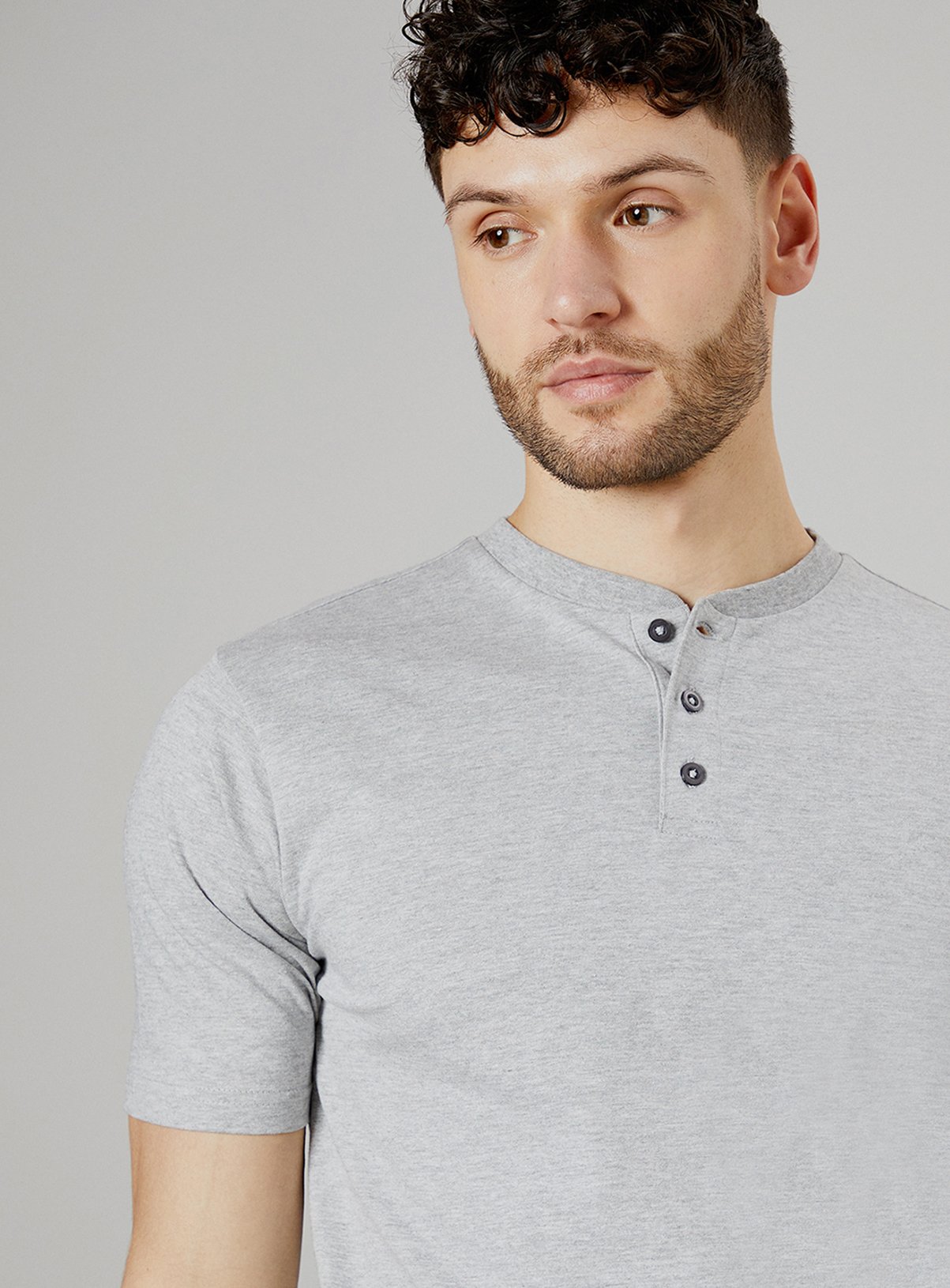 BURTON Grey Marl Grandad Neck T Shirt XL - Image 3 thumbnail