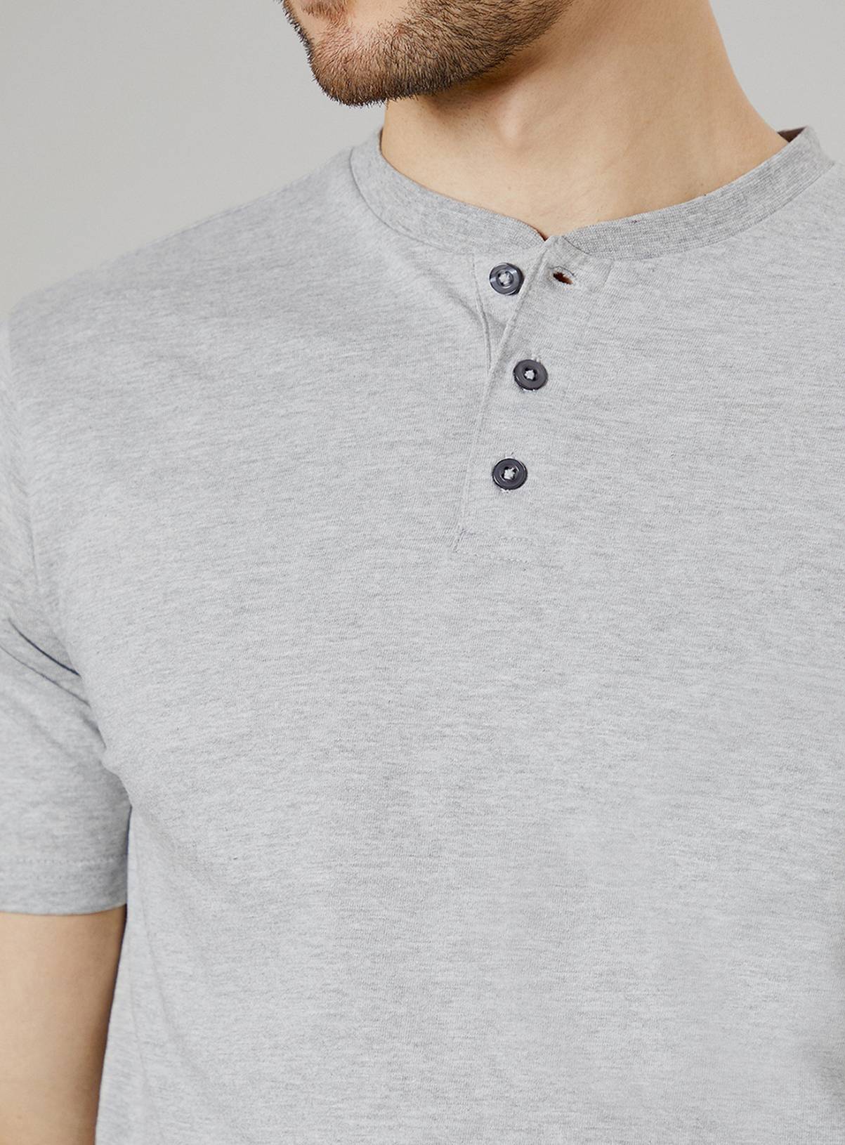 BURTON Grey Marl Grandad Neck T Shirt XL - Image 4