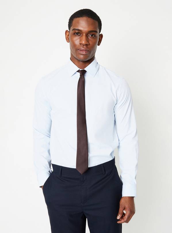 BURTON Blue Slim Fit Long Sleeve Easy Iron Shirt 16.5