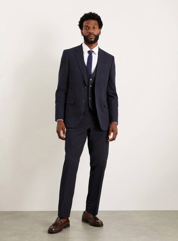 BURTON Navy Tailored Fit Essential Suit Trousers 32R