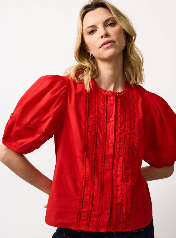 Red Pintuck Lace Trim Blouse 20