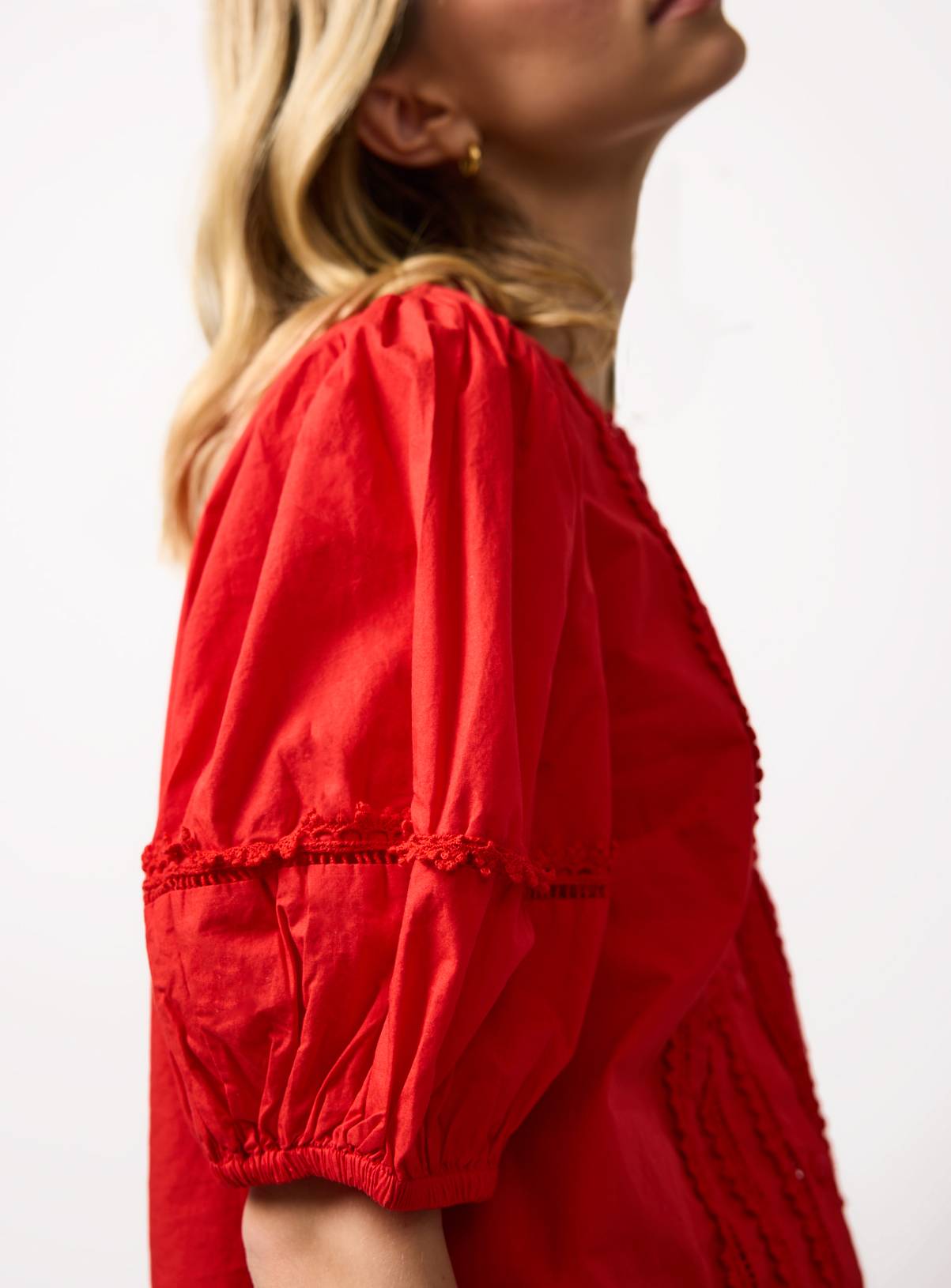 Red Pintuck Lace Trim Blouse 22 - Image 3
