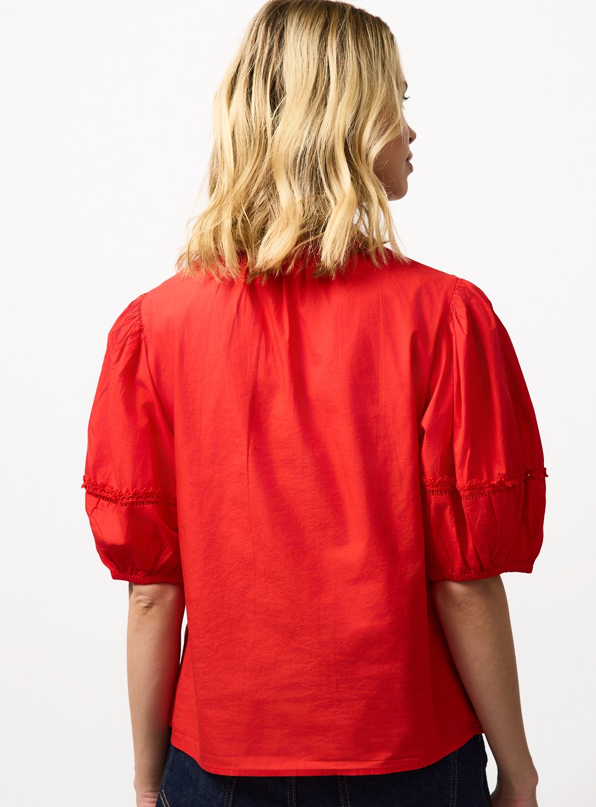 Red Pintuck Lace Trim Blouse 22 - Image 4 thumbnail