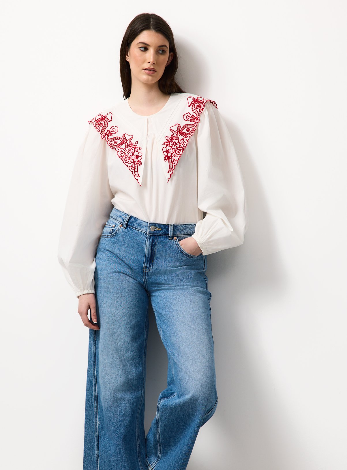 Mini Me White Floral Detail Collared Blouse 20 - Image 3 thumbnail