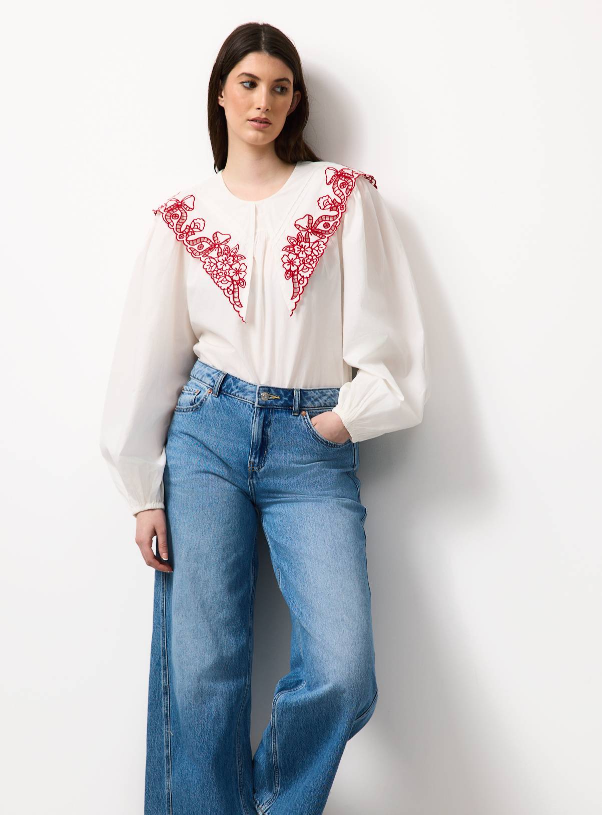 Mini Me White Floral Detail Collared Blouse 20 - Image 3