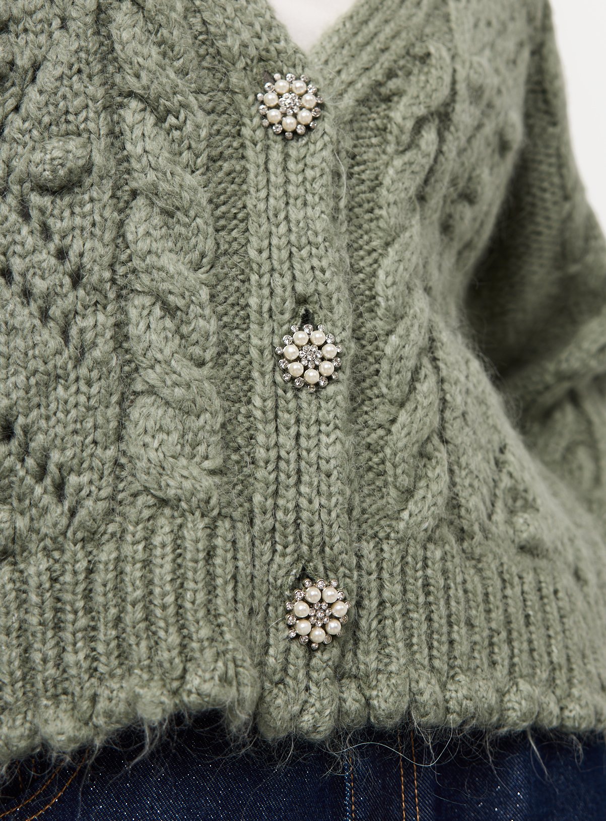 Khaki Bobble Knitted Embellished Button Cardigan XL - Image 3 thumbnail