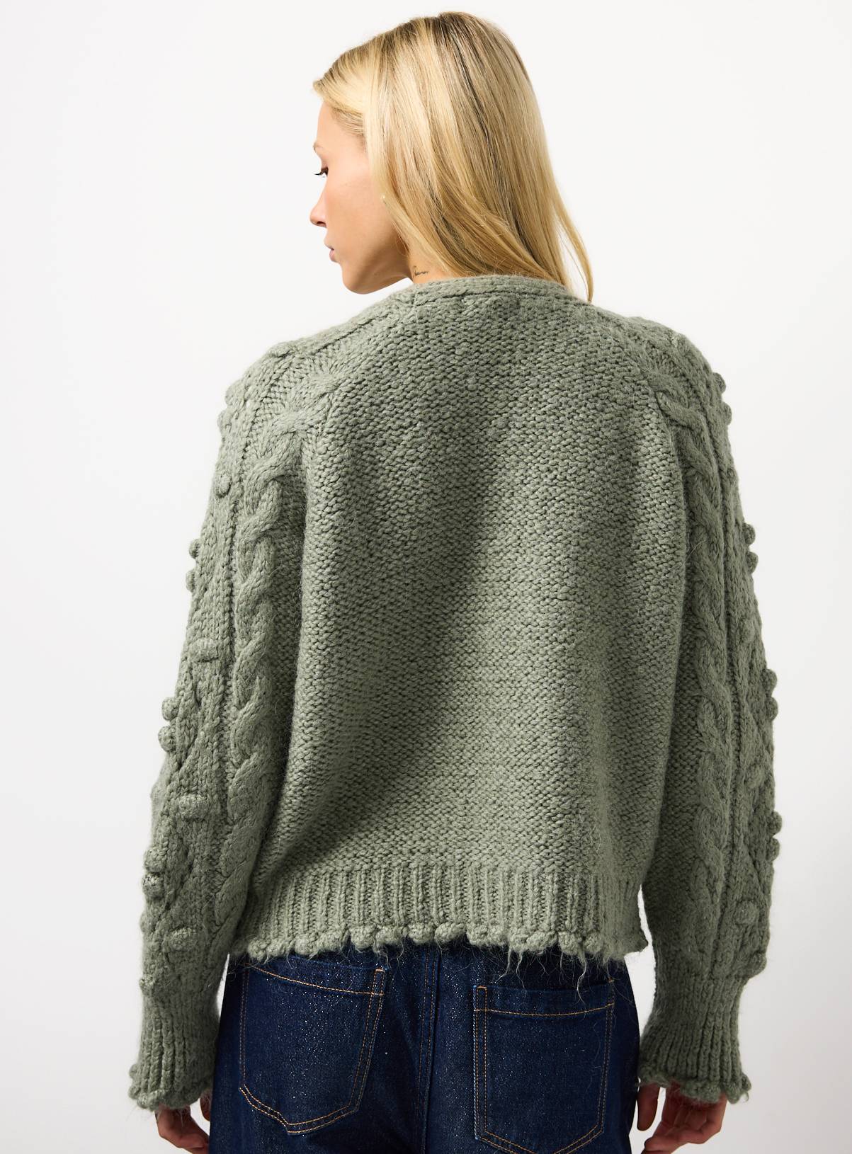 Khaki Bobble Knitted Embellished Button Cardigan XL - Image 4